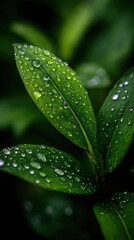 Dew drops on green leaf