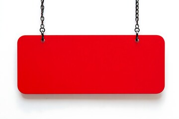 Blank red sign suspended by chains ready for custom text and design elements