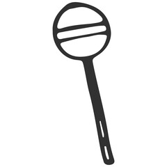 A simple, monochrome drawing of a lollipop with a single stripe, centered on a white background, evokes a playful, minimalist, and nostalgic mood.
