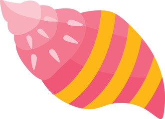 Digital art of a pink seashell with yellow stripes, spiraling upwards, soft lighting, isolated on a white background, cartoon style, cheerful mood, no shadows.
