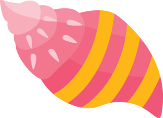 Digital art of a pink seashell with yellow stripes, spiraling upwards, soft lighting, isolated on a white background, cartoon style, cheerful mood, no shadows.
