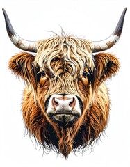 Detailed portrait of a Highland cow's head