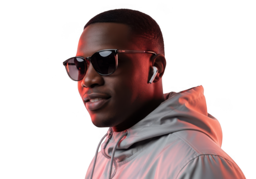 Man wearing sunglasses and hoodie isolated on transparent background