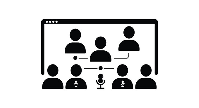 Virtual meeting with multiple participants a speaker and microphone displayed