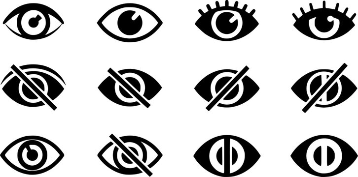 Eye icon set. Eyesight symbol. Hide and show password icons. Eyes open and closed vector icons. See and unsee eye icon set. Eye password hidden view private vector icon