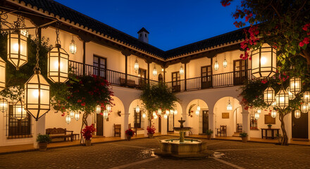 Fototapeta premium Illuminated Courtyard A Whimsical and Serene Escape