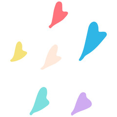 Six pastel hearts float randomly on a white background, varying in size and color, creating a lighthearted, whimsical, and airy ambiance.
