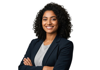Smiling woman in business attire isolated on transparent background