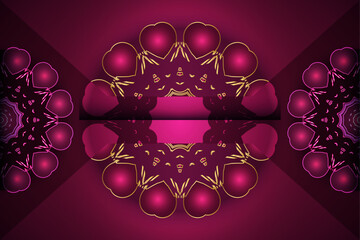 Ornate magenta purple mandala with golden flower pattern and symmetrical kaleidoscopic design