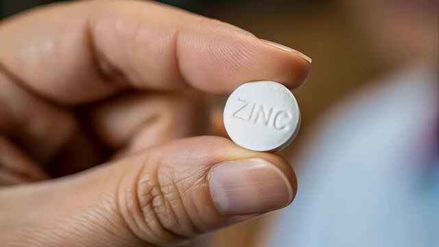 Zinc supplement tablet health care macro hand focus vitamin daily routine wellness support clean minimal closeup macro detail healthcare concept