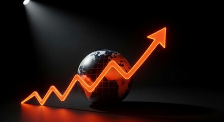 Global Success Illuminated - A Neon Growth Arrow Rises Around Earth.