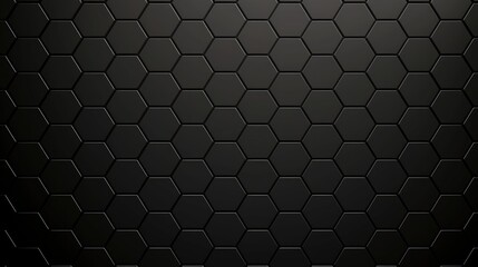 Sleek abstract background featuring a black 3D hexagonal design, creating a modern dark honeycomb grid pattern.	