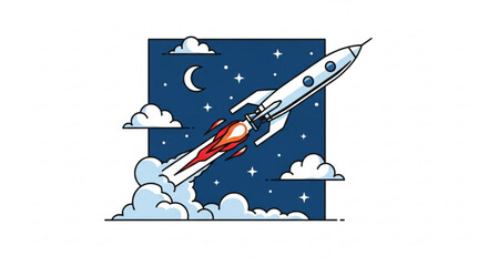 Rocket launch illustration vector design space exploration startup business concept night sky moon stars