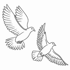 Two outline drawings of doves in flight with wings spread wide against a white background