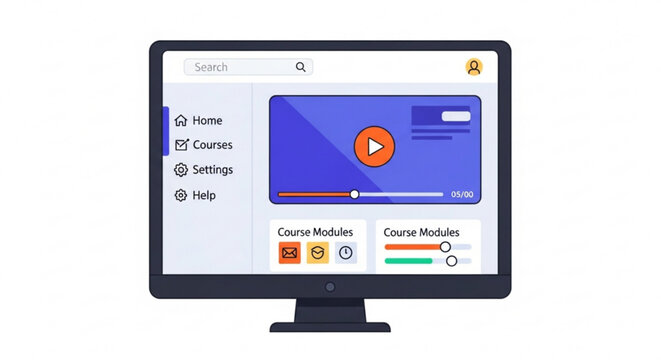 Online courses platform interface design for e learning and education with video player and course modules