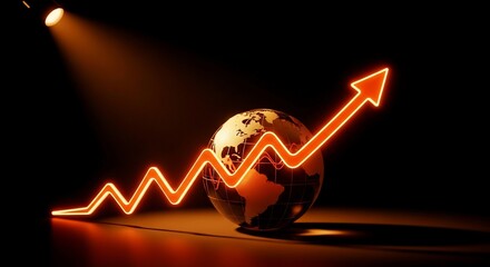 Global Economic Growth - Upward Trend Arrow Illuminates Earth Under Dramatic Spotlight.