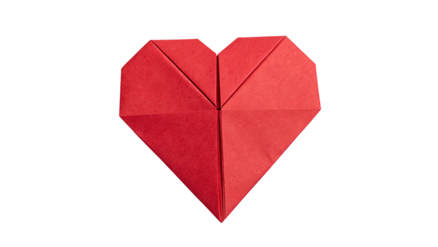 Red origami heart for decorating gifts, love celebrations on a transparent background.
