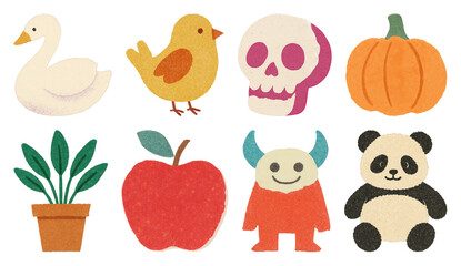 PNG Colorful cartoon stickers collection, element set on transparent background