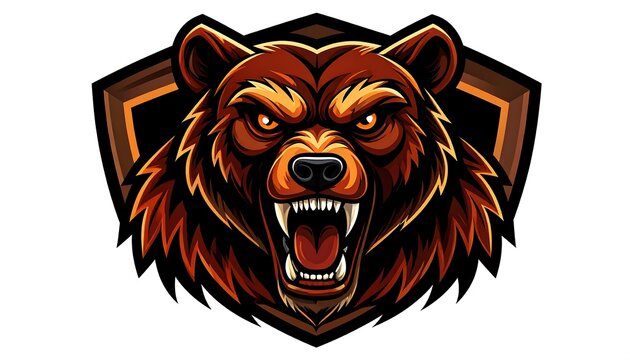 Fierce bear head on shield graphic