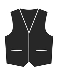 A classic black vest silhouette icon with white outline details for pockets, suitable for fashion or formal wear concepts.
