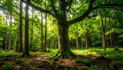 Obraz premium Sunlight streams through a lush forest (2)