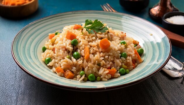 arroz a grega arroz com uva passa ervilha e cenoura arroz servido sobre a mesa arroz com vegetais