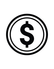 Black line art vector icon of a dollar coin on a light grey background, perfect for financial designs.
