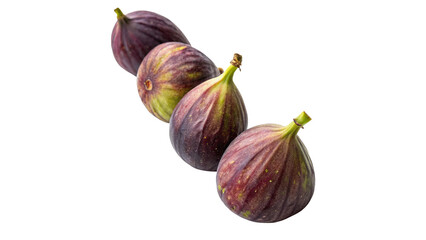 Four ripe Fresh figs arranged in a line isolated on transparent background
