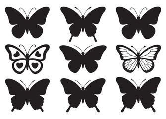 Black Butterfly Silhouette Vector Set | Decorative Winged Insect Clipart Collection