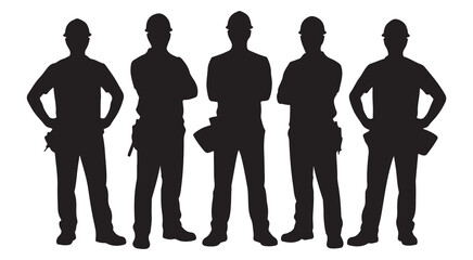 Construction Worker Silhouette Vector Set | Builder Labor Team Clipart Collection