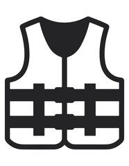 Fototapeta premium A solid black icon of a life vest with horizontal straps, representing survival and personal flotation equipment for marine activities.