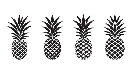 Fototapeta premium Pineapple Silhouette Vector Set Black Tropical Fruit Icon Collection