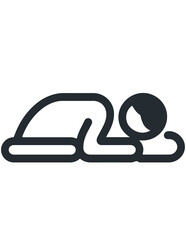 A simple icon of a person sleeping in the fetal position. Minimalist vector illustration for rest and relaxation concepts.