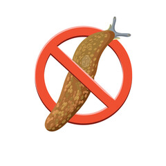 Realistic slug with Stop insects sign.Slug