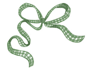 Hand-drawn Green Gingham Ribbon Watercolor Style