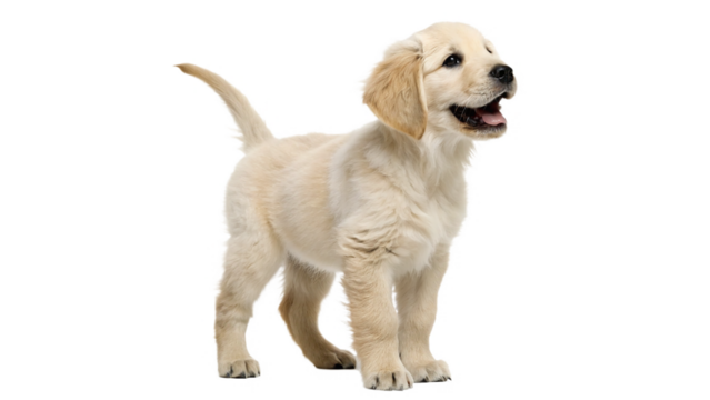 Golden retriever puppy stands happily isolated on transparent background