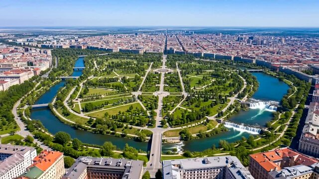 Aerial Panorama of Parco del Valentino in Turin Italy with the Cityscape Views