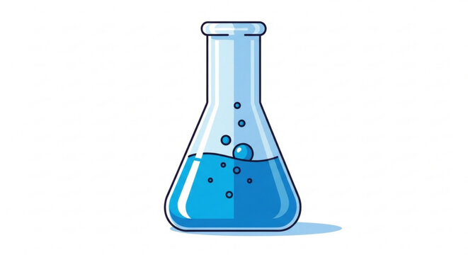 Erlenmeyer flask with blue liquid and bubbles science lab equipment chemistry glassware for experiments research