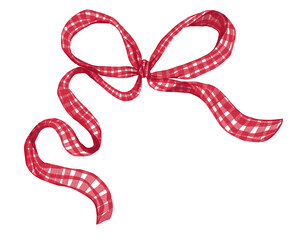Hand-drawn Red Gingham Ribbon Watercolor Style
