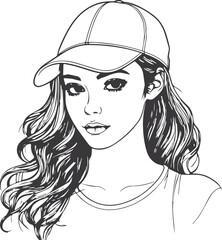 girl in hat Black and White