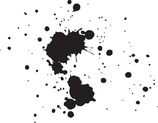 Black ink splatter stain texture on white background.