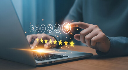 Customer satisfaction survey with stars and smiley faces