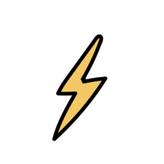 A stylized, golden lightning bolt with a thick black outline, isolated on a white background, cartoonish and simple, evoking energy and vibrancy.