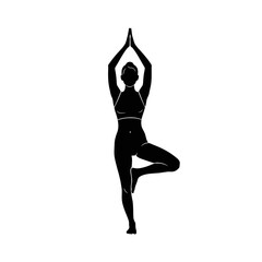 Fototapeta premium Woman in tree pose yoga silhouette isolated on white background