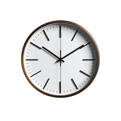 Round white clock face with dark brown/bronze border and black hands