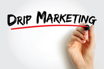 Drip marketing - communication strategy that sends a pre-written set of messages to customers or prospects over time, text concept background