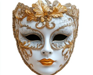 Ornate white and gold Venetian mask