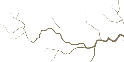 Brownish Gray Cracked Line Texture on White Background for Abstract Design. Lightning Bolt Texture