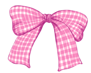 Hand-drawn Pink Gingham Bow Watercolor Style