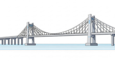 Obraz premium Illustrated suspension bridge over water design for architecture and engineering projects and presentations